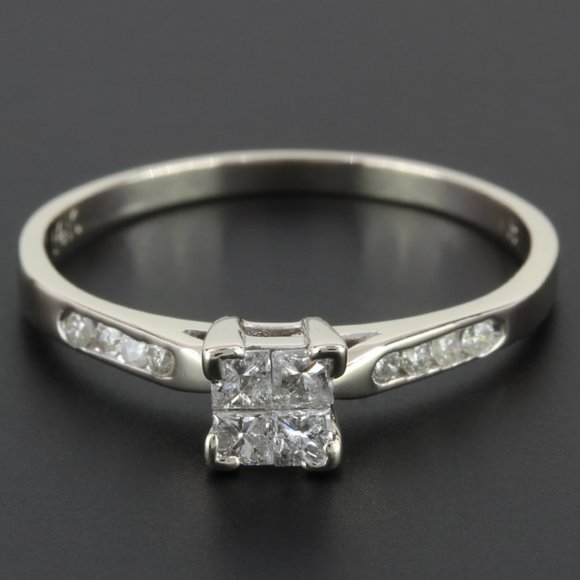 Jewelry - 14k White Gold Princess Cut & Round Diamond Anniversary Engagement Ring